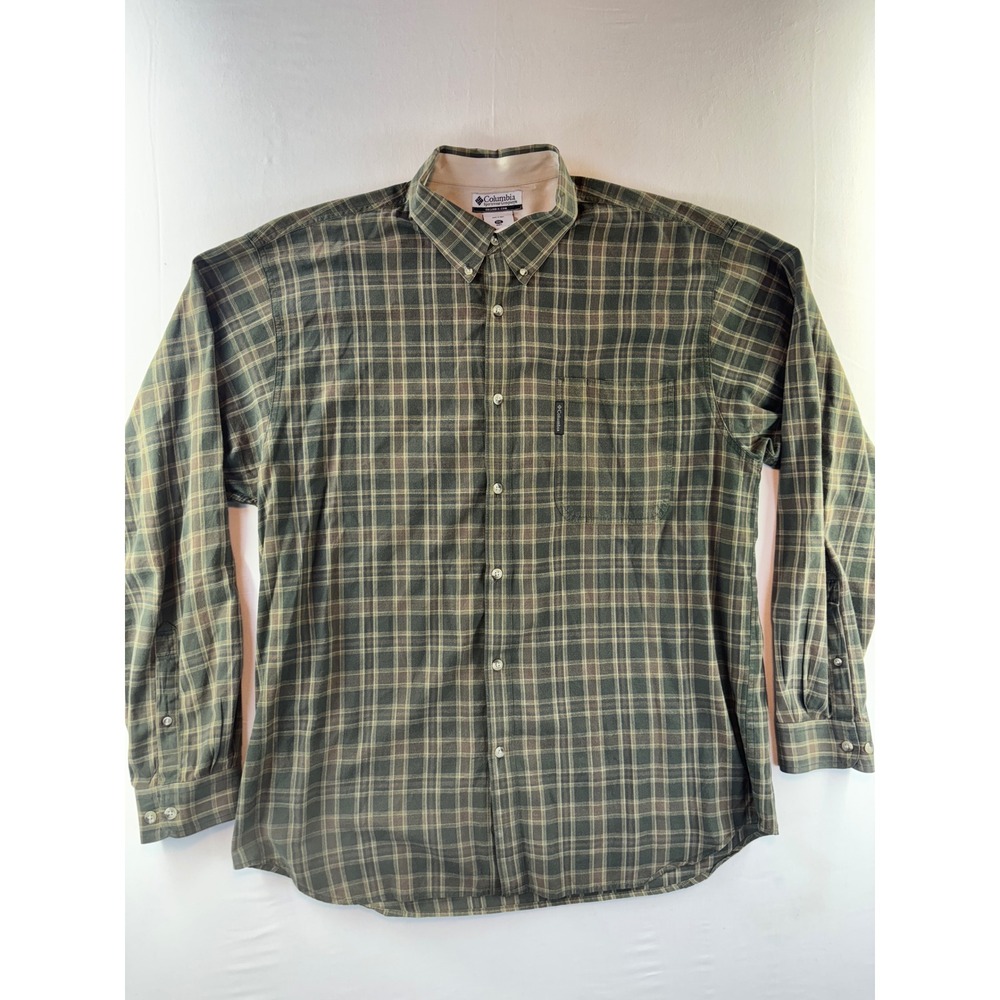 Columbia Mens XXL Green Plaid Long Sleeve Button Down Cotton Shirt XM7074